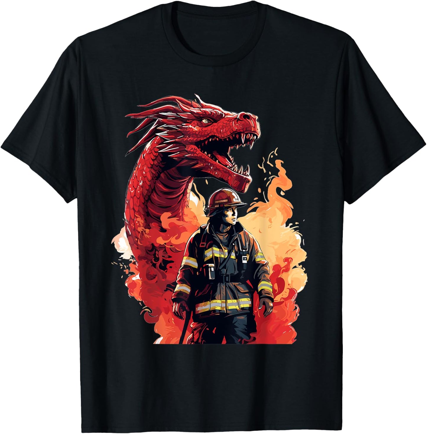 Firefighter Dragon - Firefighter & Fireman T-Shirt - T-Shirt | Black