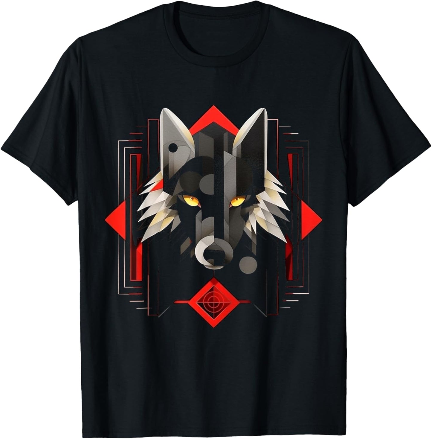 Wolf Geometric Artwork | Animal Motif Wolf T-Shirt - T-Shirt | Black