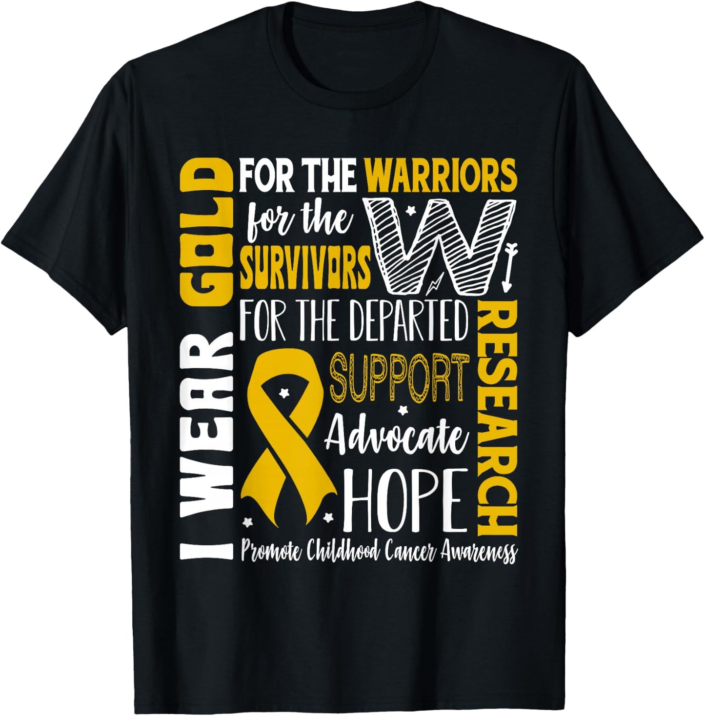 Gold for a Child Fight Warriors Childhood Cancer Awareness T-Shirt - T-Shirt | Black