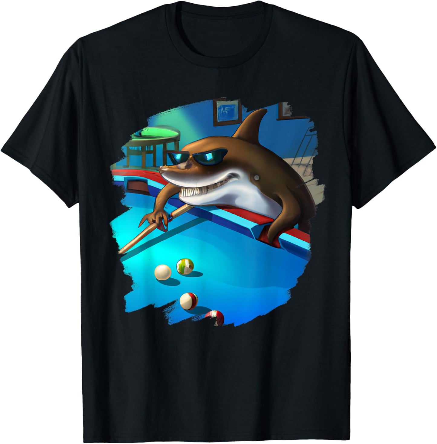 Cool Shark Playing Pool Billiards in Lounge Funny Sharks T-Shirt - T-Shirt | Black