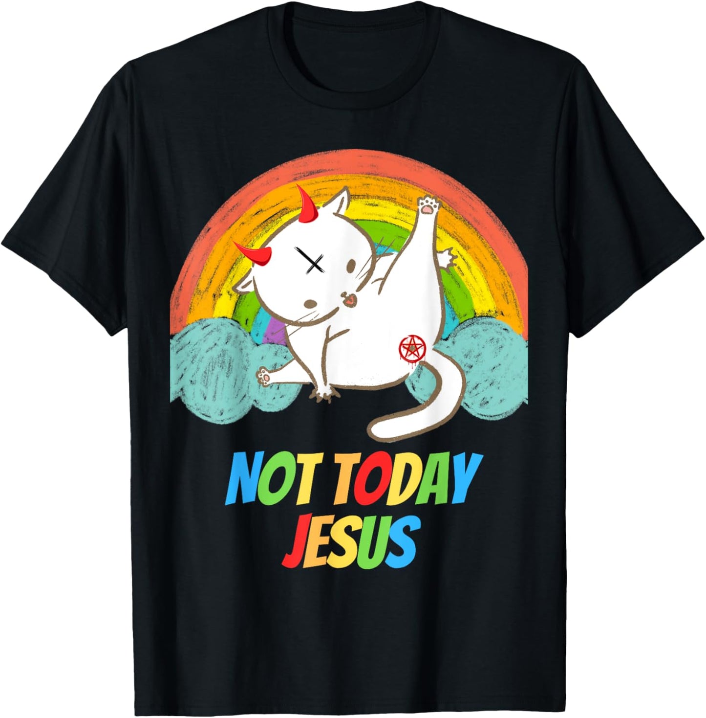 Lucifer Cat Pentagram Goat Satanist Atheist Symbol Today Not Jesus Devil Worship Funny Satanic Hail Satan Black T-Shirt - T-Shirt | Black
