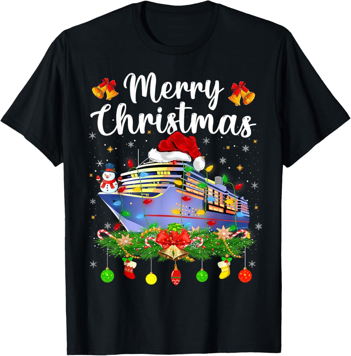 Merry Cruisemas Xmas Lighting Santa Cruise Ship Christmas T-Shirt - T-Shirt | Black