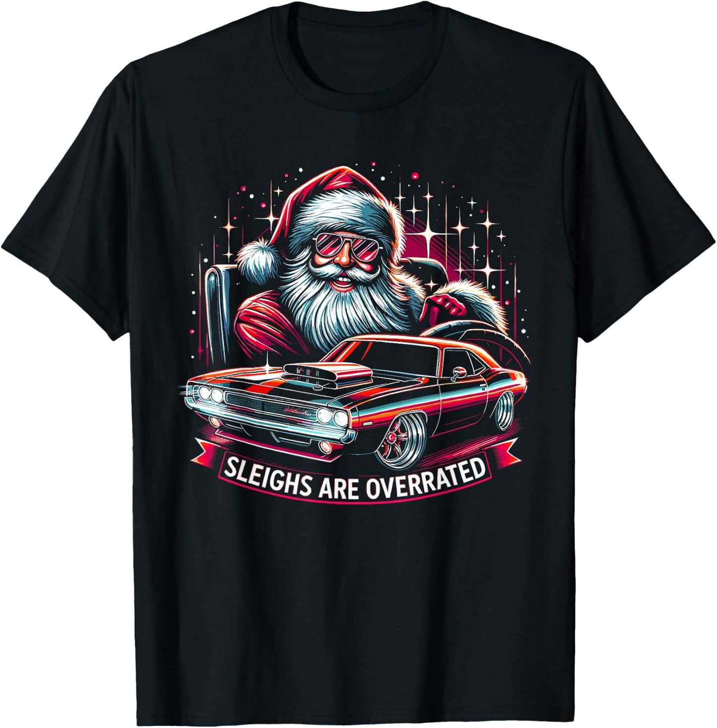 Classic Muscle Car Santa Hotrod V8 Enthusiast Christmas T-Shirt - T-Shirt | Black