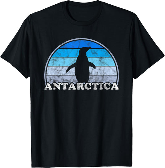 Antarctica - Retro Sunset Penguin Silhouette Artic T-Shirt - T-Shirt | Black