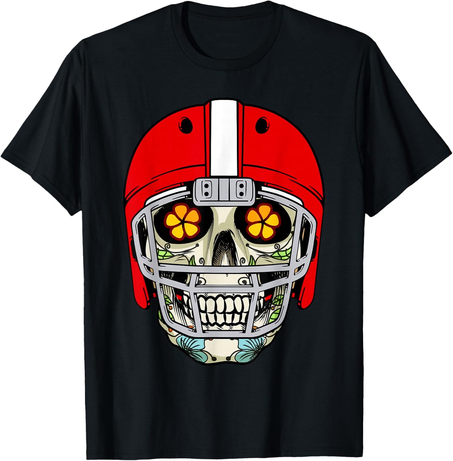 Mexican Sugar Skull Football Helmet Dia de Muertos Halloween T-Shirt - T-Shirt | Black