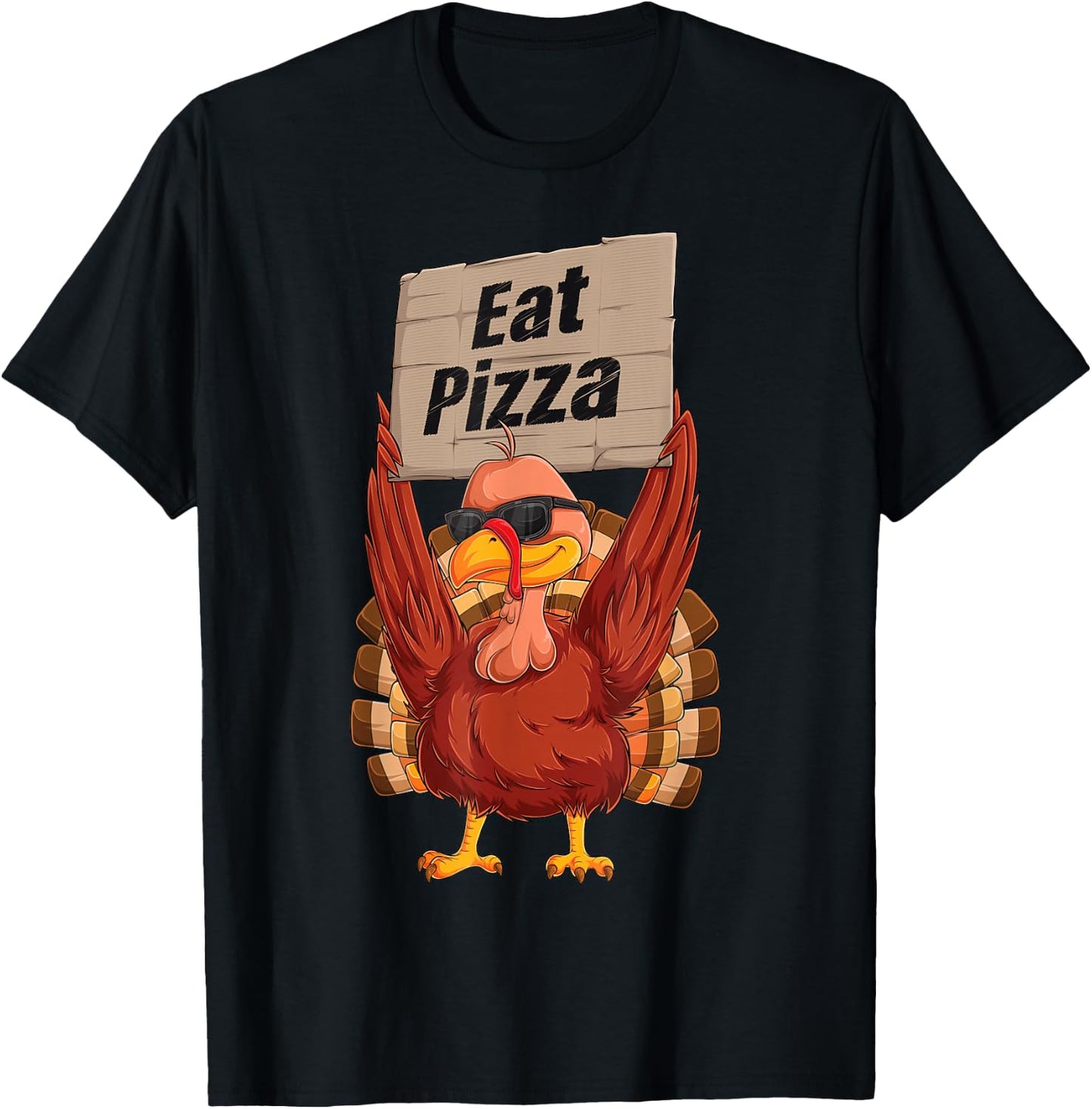 Turkey Eat Pizza Adult Vegan Kids Funny Thanksgiving Gifts T-Shirt - T-Shirt | Black