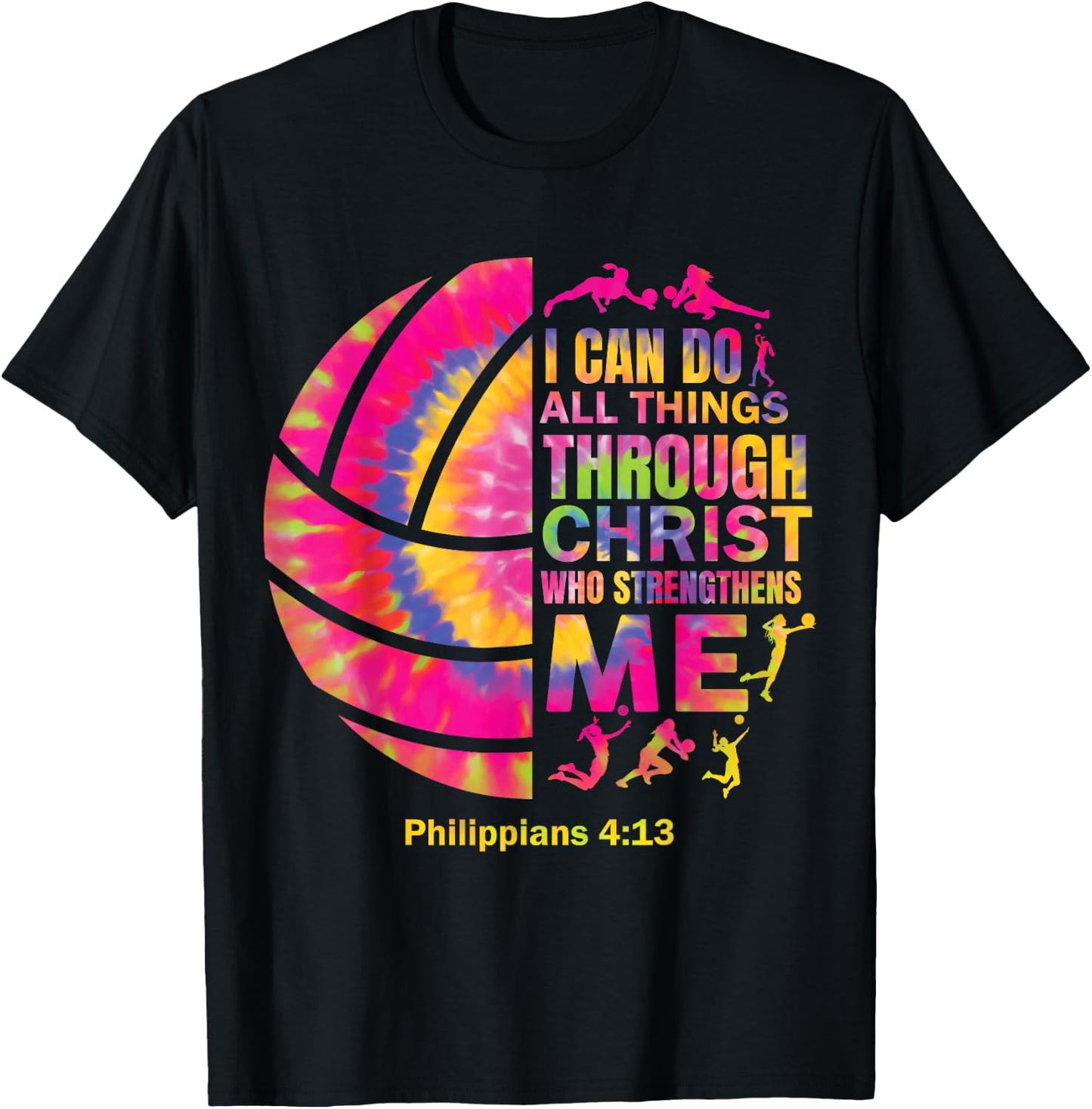 Volleyball t Shirt Teen Girls Women Christian Christ Tie Dye T-Shirt - T-Shirt | Black
