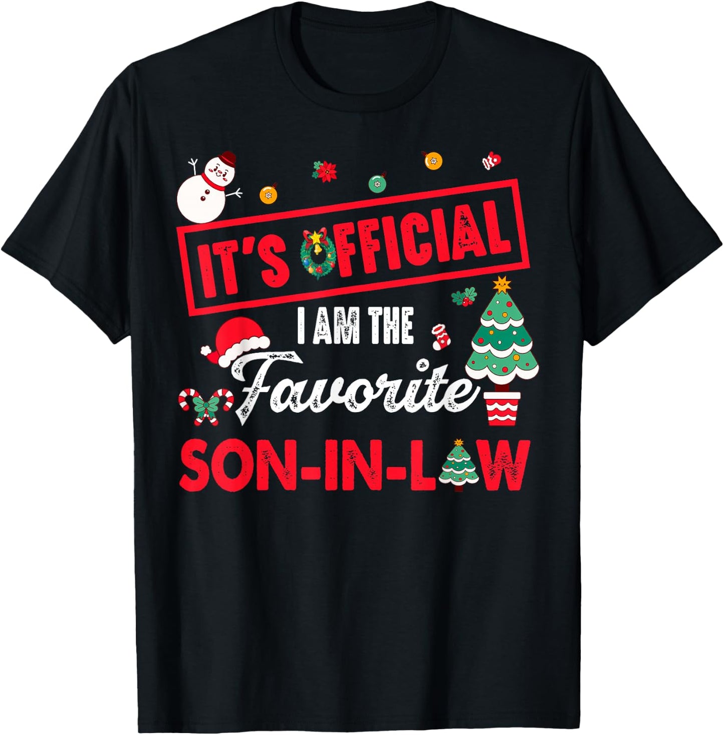 Official Favorite Son-In-Law Christmas Festive Wreath Tree T-Shirt - T-Shirt | Black