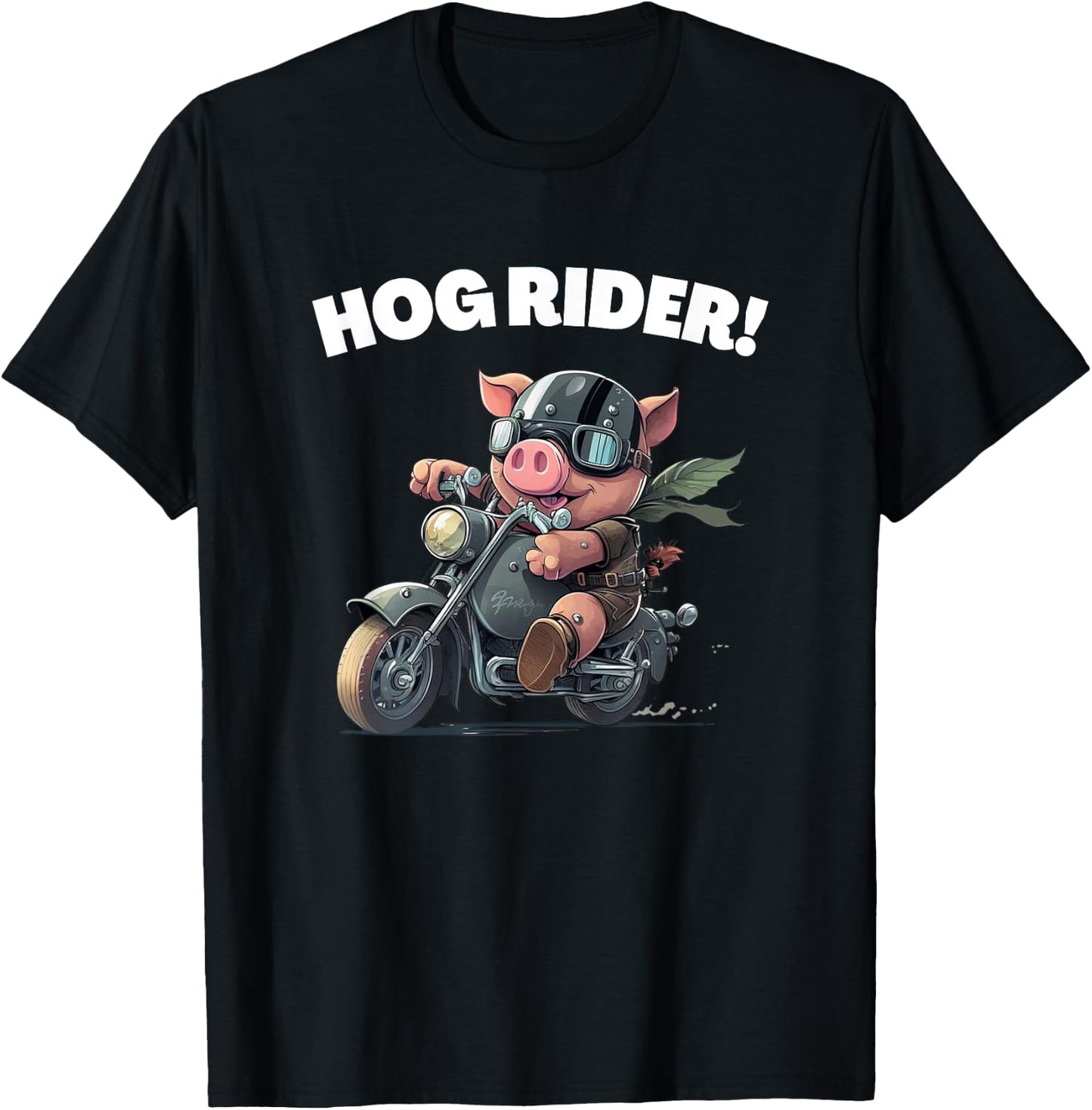 Funny Hog Rider Pig Riding Motorcycle T-Shirt - T-Shirt | Black