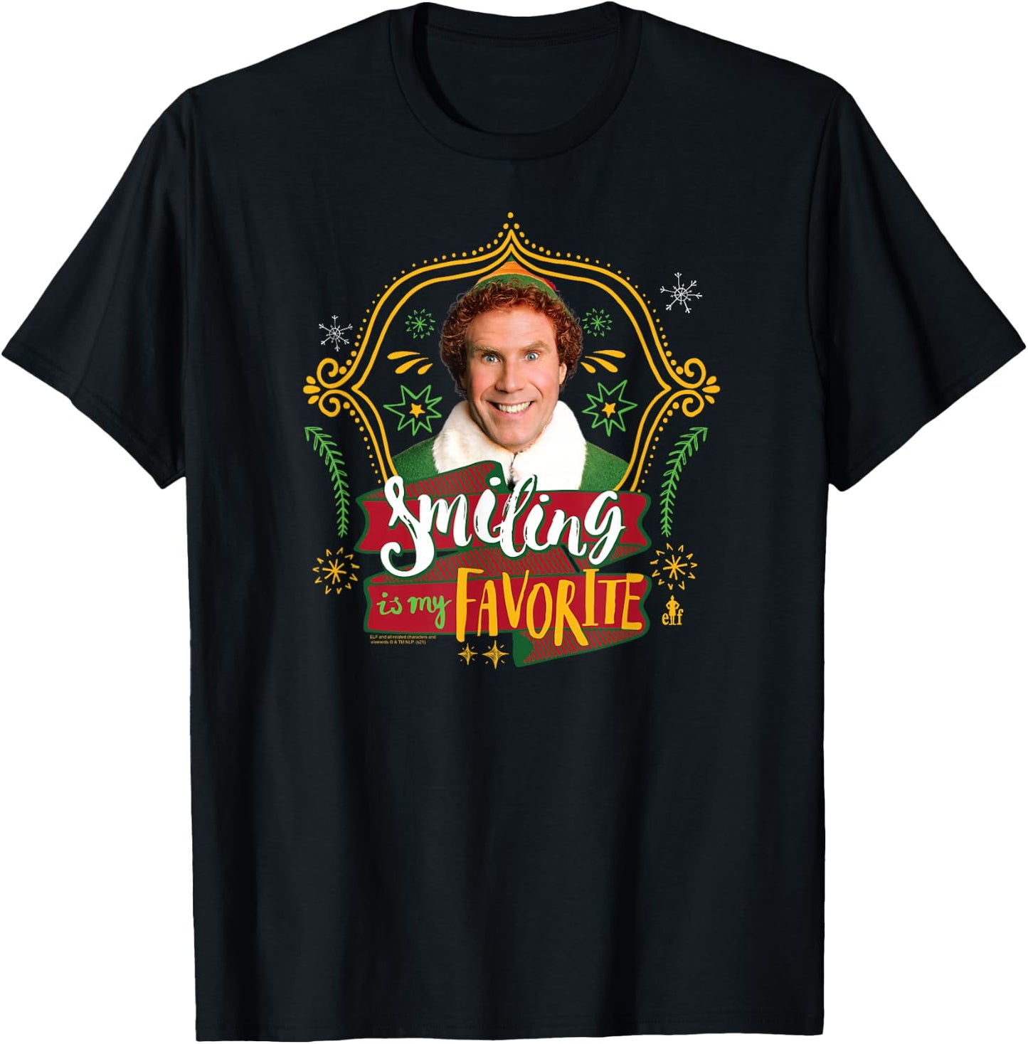 Elf Smiling's My Favorite Doodles and Frame Funny Christmas T-Shirt - T-Shirt | Black