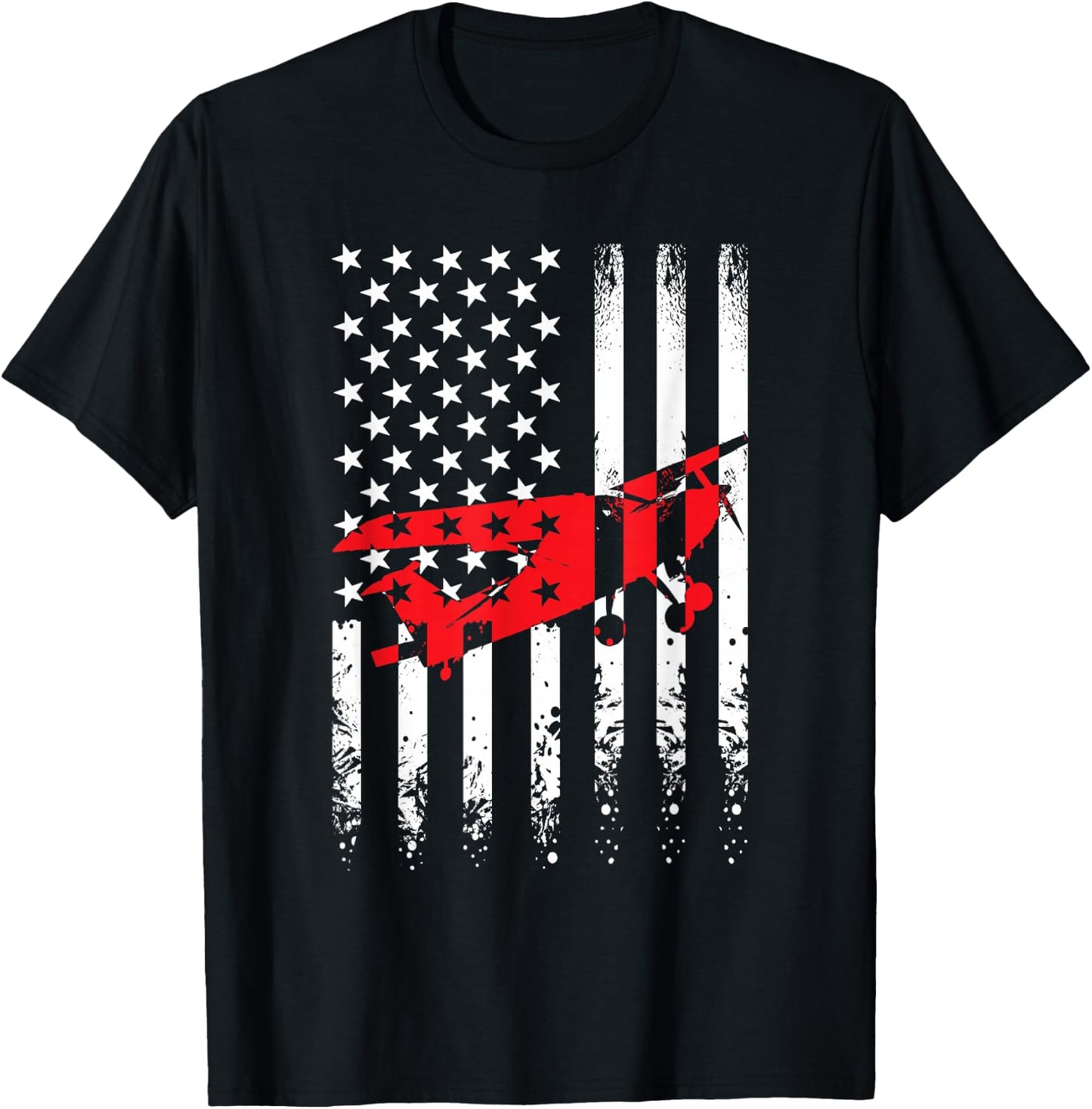 USA American Flag Airplane Pilot Aviator Planes 4th of July Women Girls Kids Men T-Shirt - T-Shirt | Black