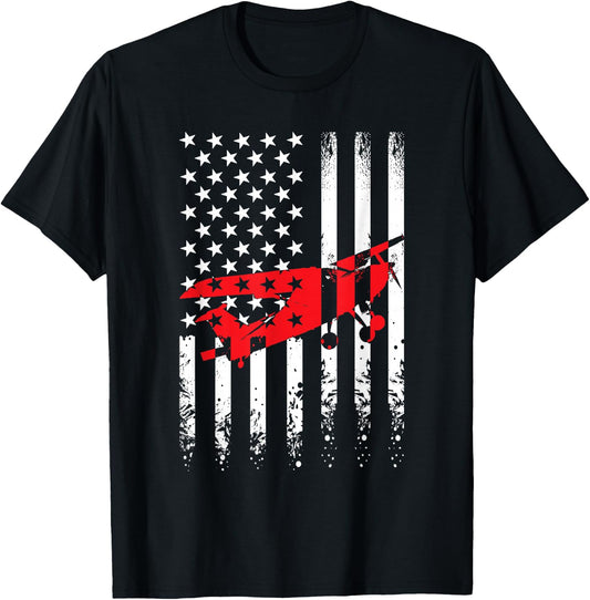 USA American Flag Airplane Pilot Aviator Planes 4th of July Women Girls Kids Men T-Shirt - T-Shirt | Black