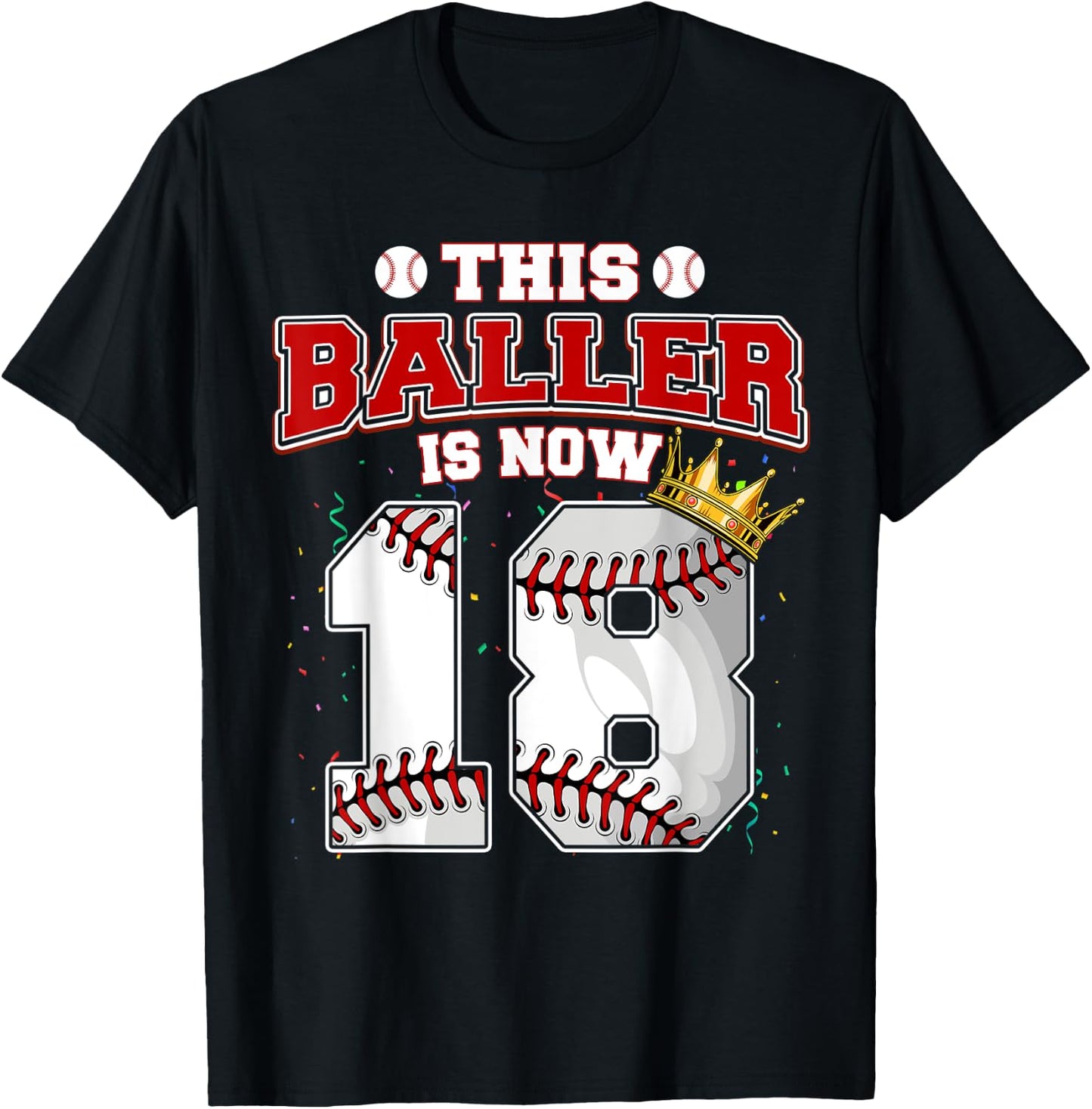 This Baseball Baller Is Now 18 Years Old Happy My Birthday T-Shirt - T-Shirt | Black