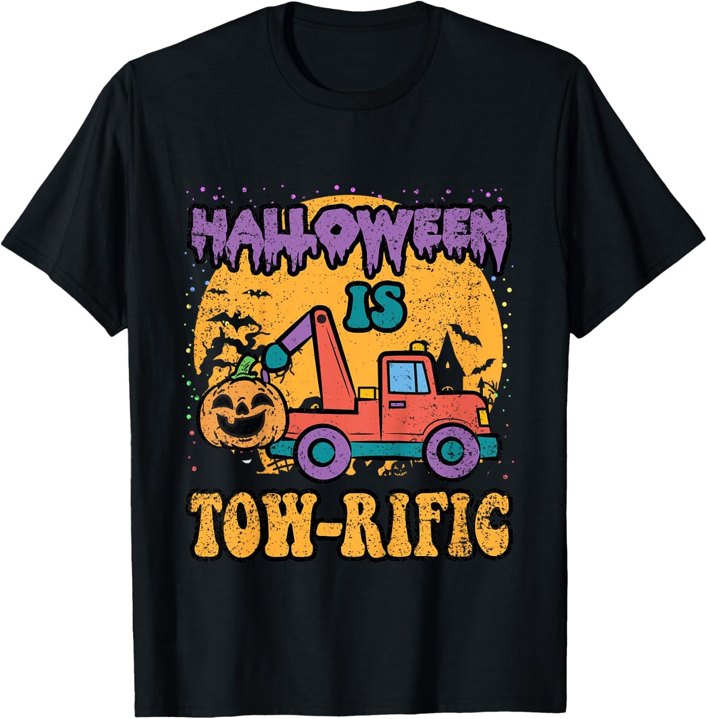 Kids Toddler Tow Truck Pumpkin Halloween Costume Towing Boys T-Shirt - T-Shirt | Black