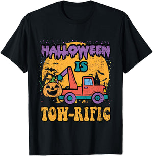 Kids Toddler Tow Truck Pumpkin Halloween Costume Towing Boys T-Shirt - T-Shirt | Black
