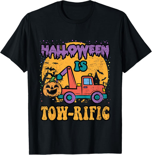 Kids Toddler Tow Truck Pumpkin Halloween Costume Towing Boys T-Shirt - T-Shirt | Black