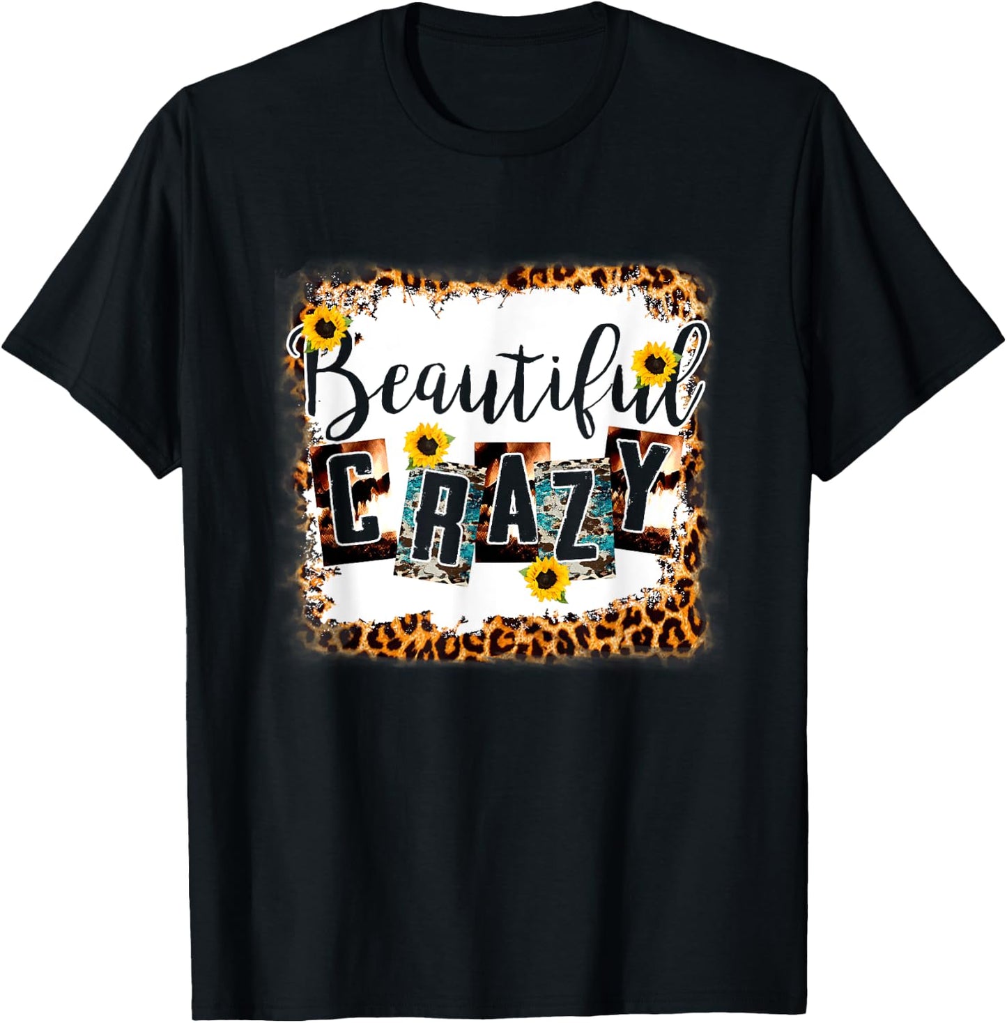 Crazy Women Beautiful Country Music Girl Western Leopard T-Shirt - T-Shirt | Black