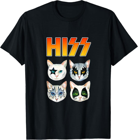 HISS Cat Kitten Meow Rocker Parody Band Funny Cat Lover Men Women Girls Kids T-Shirt - T-Shirt | Black