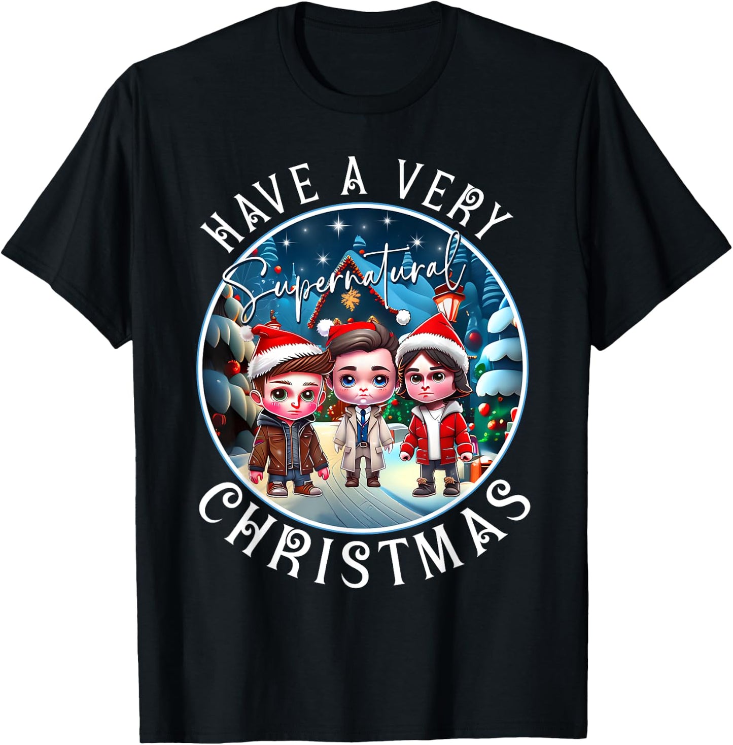 Have A Very SPN Christmas Cute Chibi T-Shirt - T-Shirt | Black