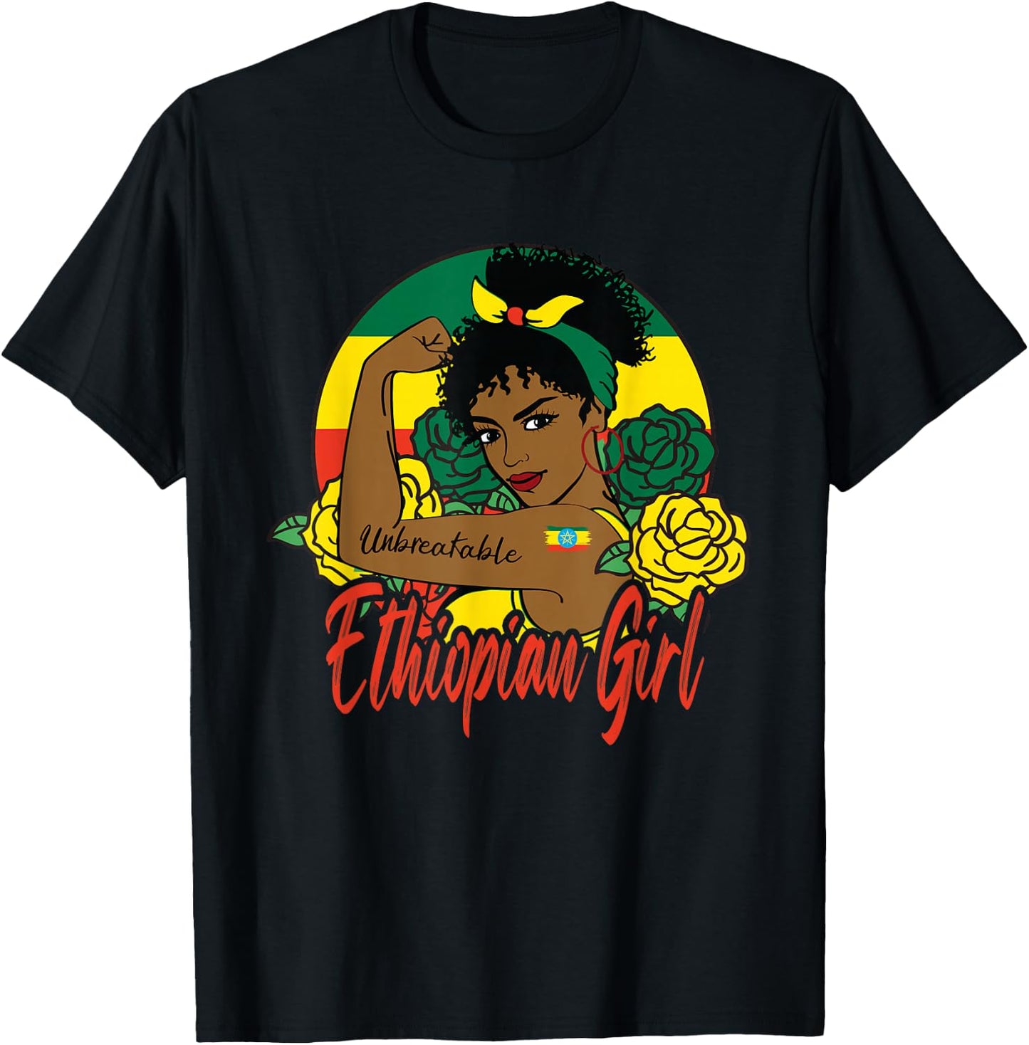 Ethiopian Girl Ethiopia Woman Habesha Flag T-Shirt - T-Shirt | Black