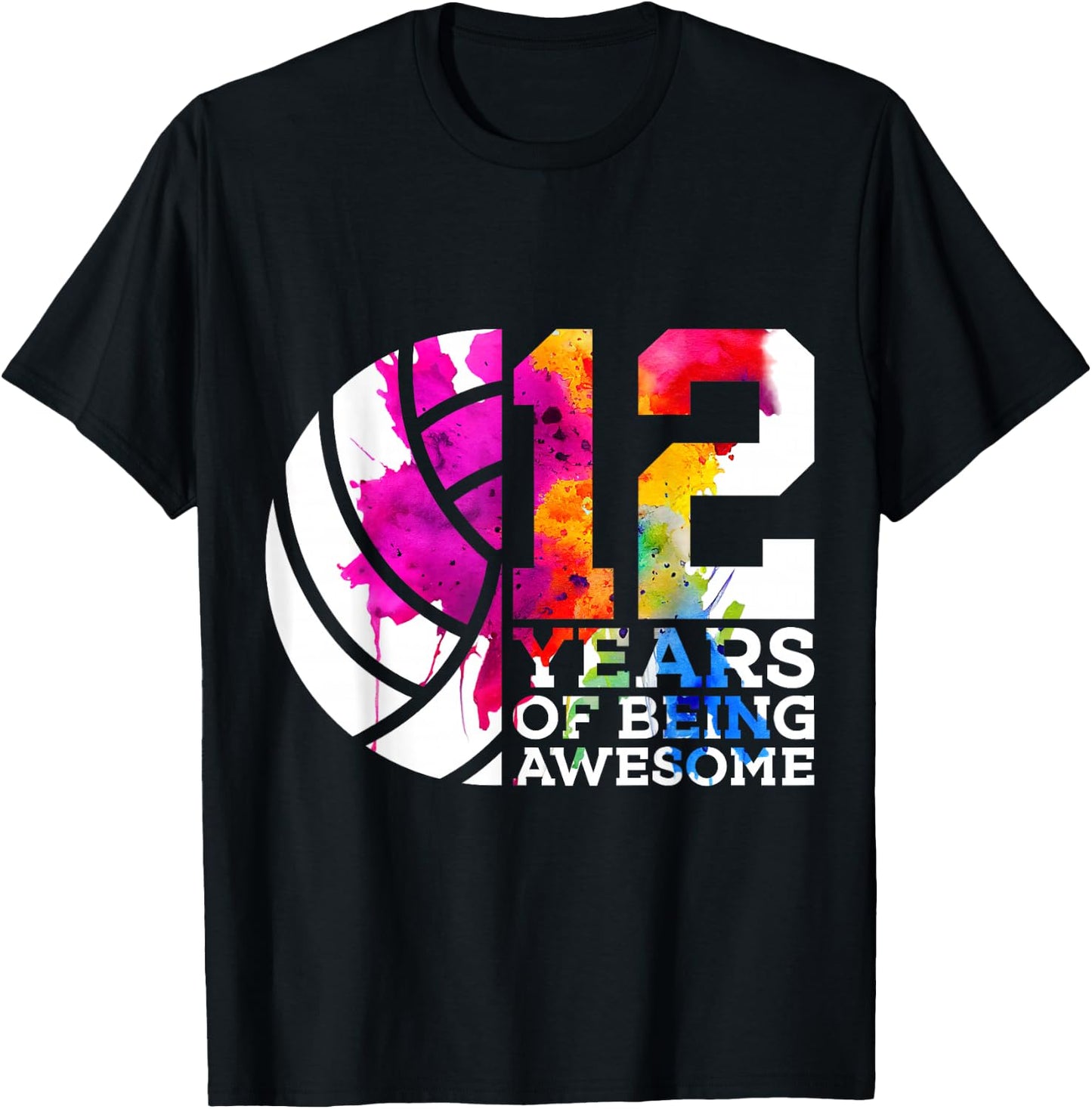 12 Years of Being Awesome Volleyball 12th Birthday T-Shirt - T-Shirt | Black
