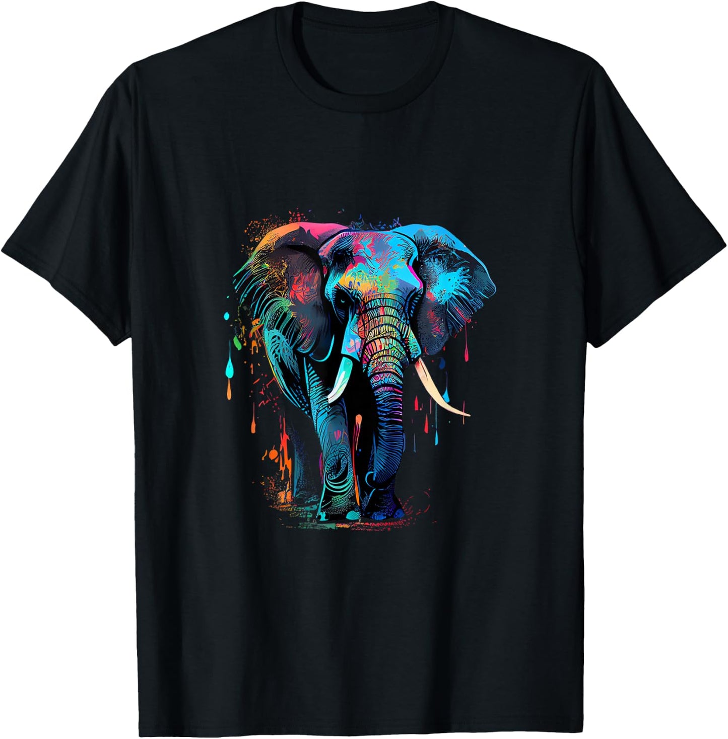 Elephant Face Colorful Pop Art Design Elephant Lovers T-Shirt - T-Shirt | Black