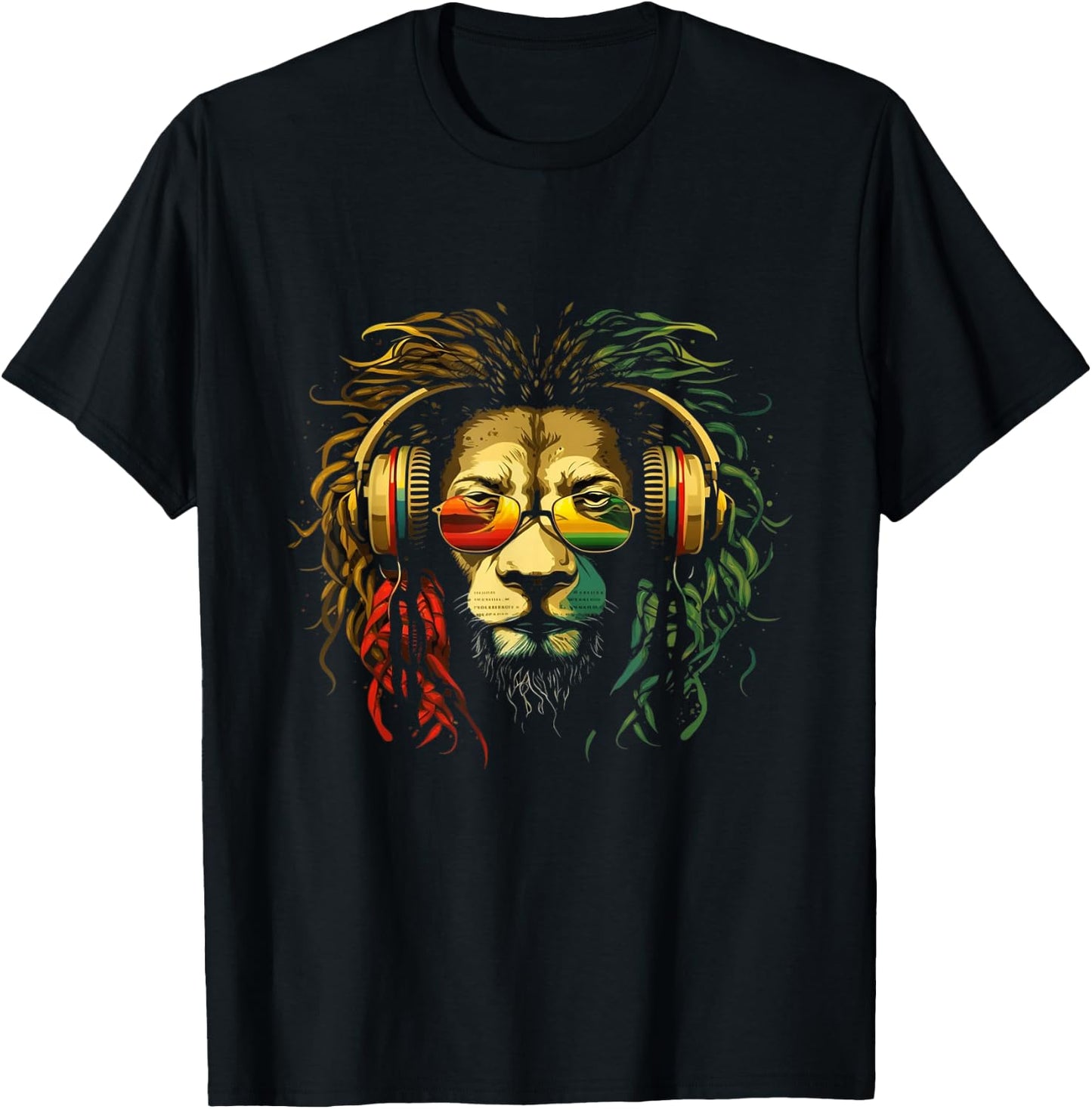 Rasta Reggae Lion Of Judah Jamaican Pride Rastafarian Lion T-Shirt - T-Shirt | Black