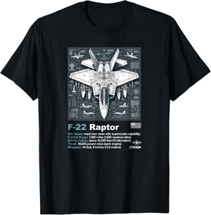 F22 Raptor Fighter Jet Blueprint Technical Drawing & Specs T-Shirt - T-Shirt | Black