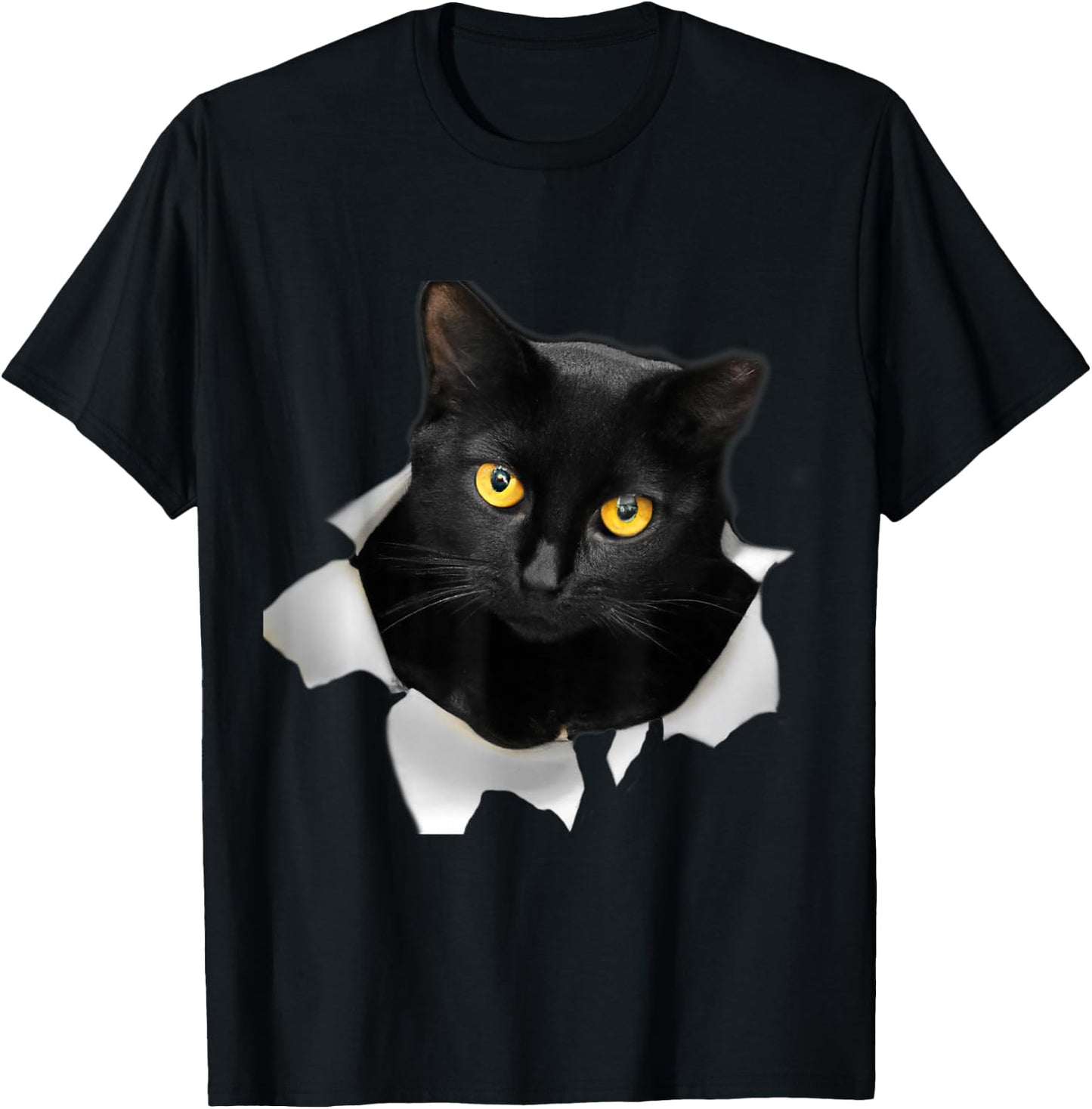 Cute Cat Torn Fabric Funny Cat T-Shirt - T-Shirt | Black