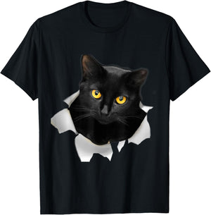 Cute Cat Torn Fabric Funny Cat T-Shirt - T-Shirt | Black