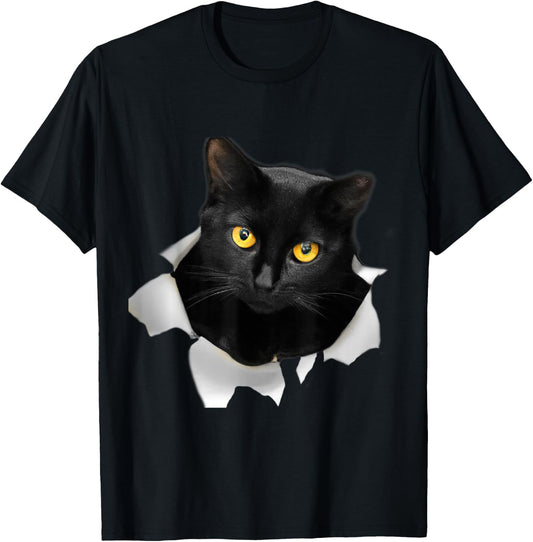 Cute Cat Torn Fabric Funny Cat T-Shirt - T-Shirt | Black