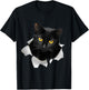 Cute Cat Torn Fabric Funny Cat T-Shirt - T-Shirt | Black