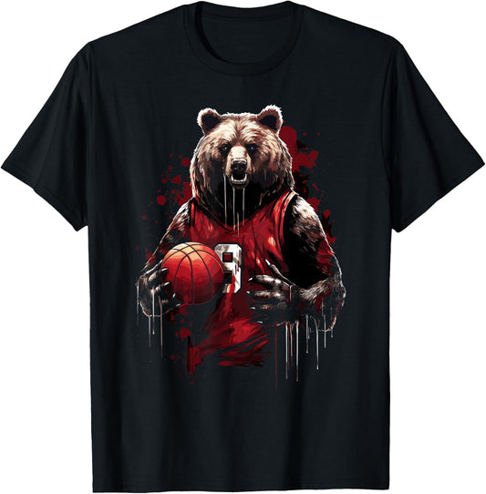 Cute teddy bear playing basketball Sport Women Kids T-Shirt - T-Shirt | Black