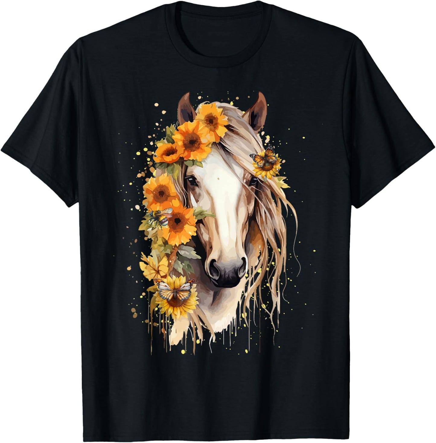 Just a girl who loves horses Co. Sunflower Horse Portrait CowGirl Equestrian Horseback Riding T-Shirt - T-Shirt | Black
