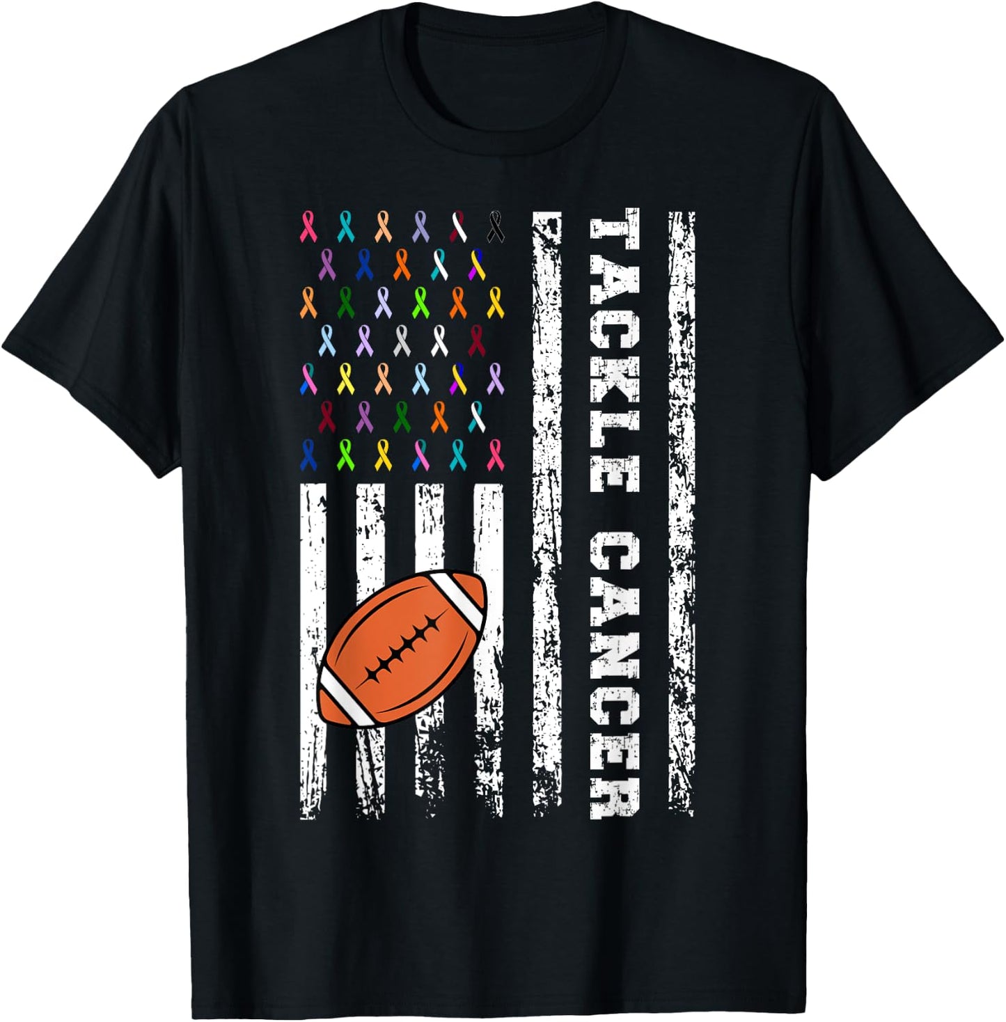 Tackle Football Multicolor Ribbons All Cancer Awareness Kid T-Shirt - T-Shirt | Black