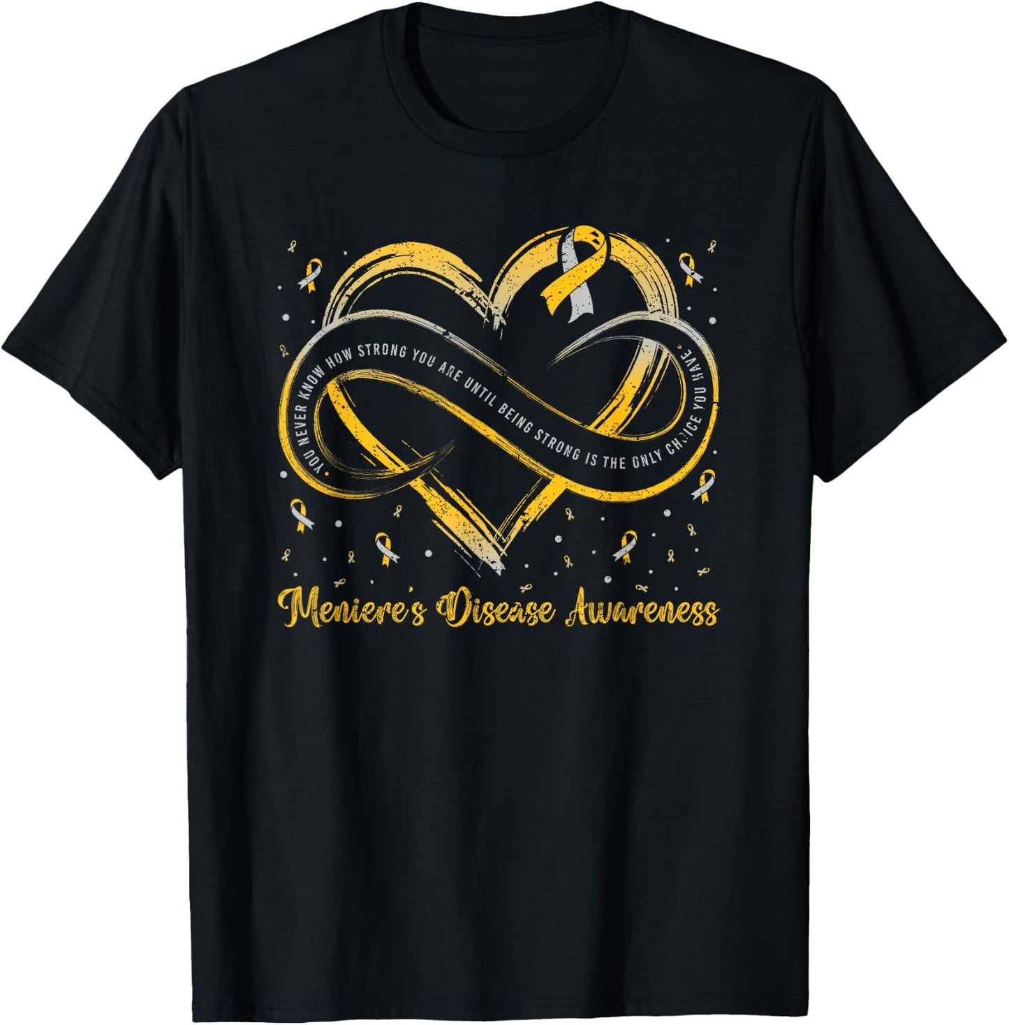 Menieres Disease Awareness Ribbon Heart Rare Disease T-Shirt - T-Shirt | Black