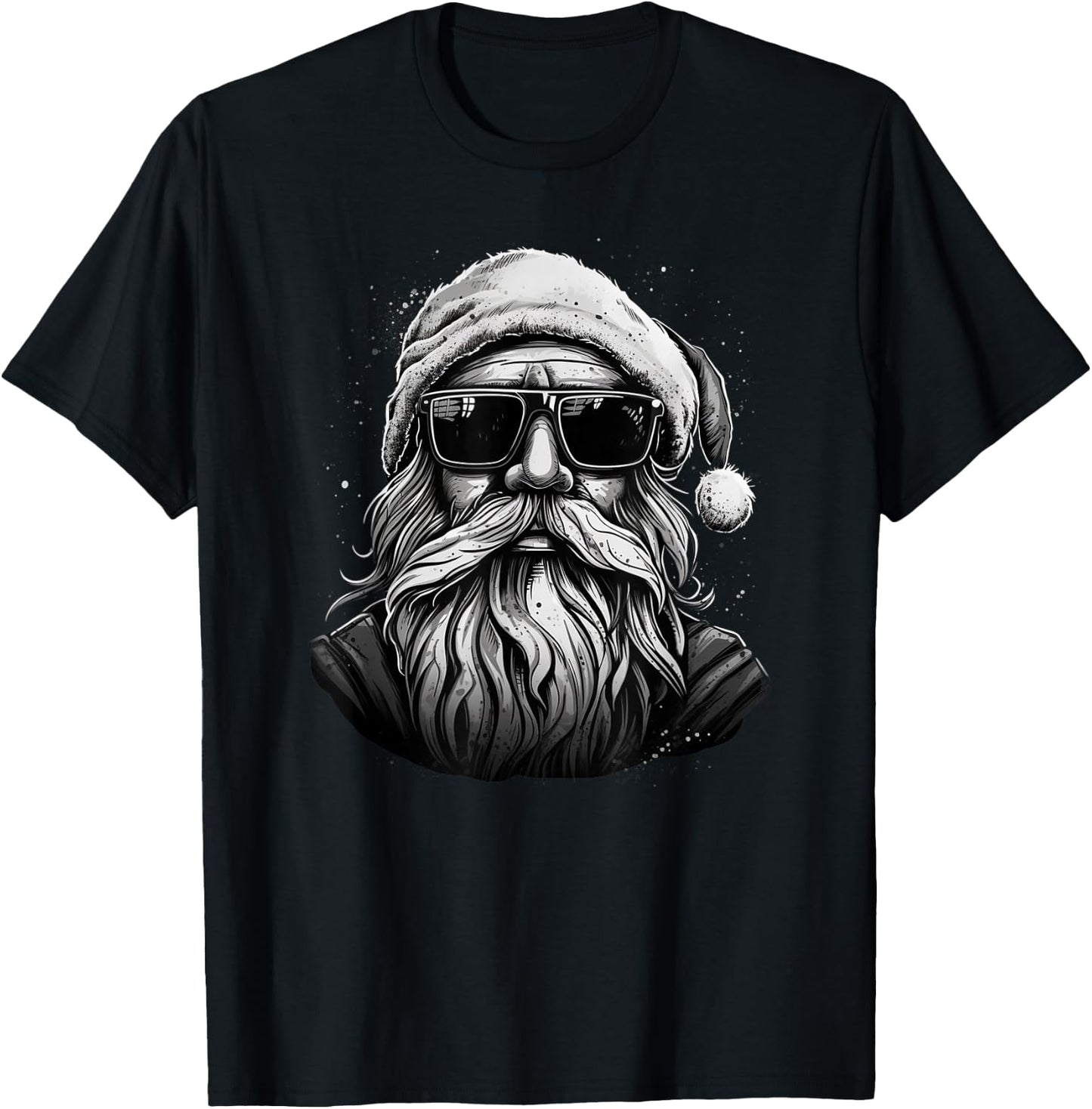 Funny Cool Santa Face Hipster with Beard & Glasses Christmas T-Shirt - T-Shirt | Black
