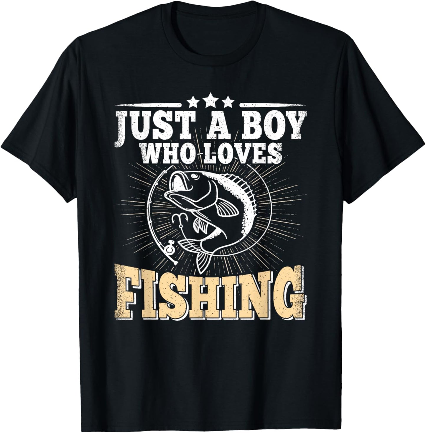 Just A Boy Who Loves Fishing Funny Bass Fish Fisherman T-Shirt - T-Shirt | Black