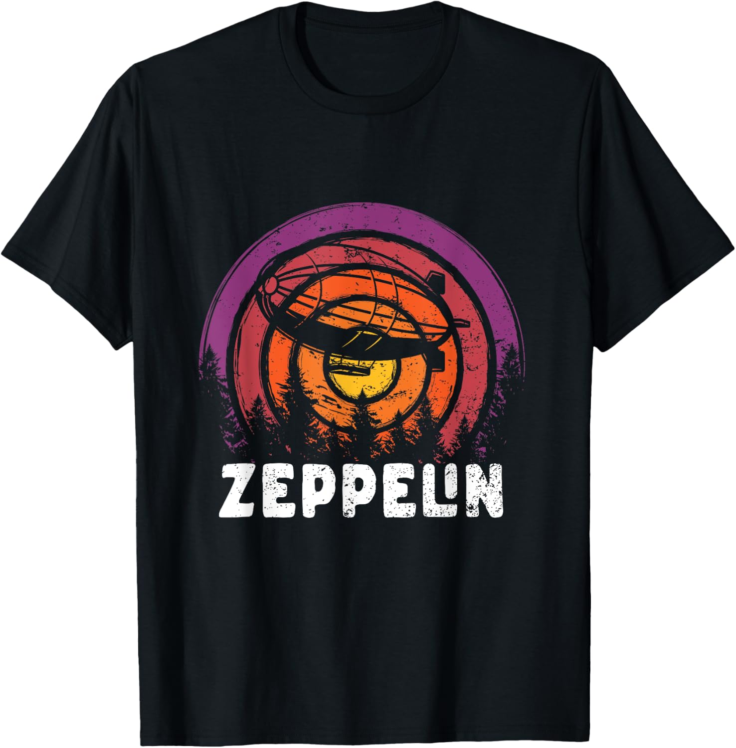 Retro Zeppelin 70s 80s Dirigible Airship Zepelin Zepplin T-Shirt - T-Shirt | Black