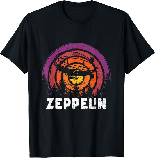 Retro Zeppelin 70s 80s Dirigible Airship Zepelin Zepplin T-Shirt - T-Shirt | Black