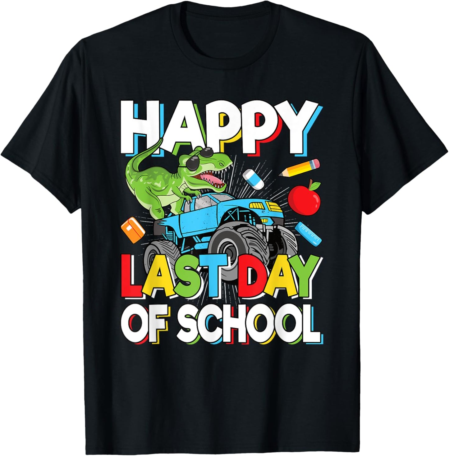 Happy Last Day Of School Student Dinosaur T-Rex Boys Kids T-Shirt - T-Shirt | Black