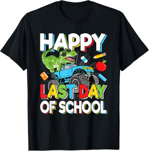 Happy Last Day Of School Student Dinosaur T-Rex Boys Kids T-Shirt - T-Shirt | Black
