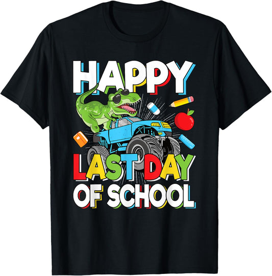 Happy Last Day Of School Student Dinosaur T-Rex Boys Kids T-Shirt - T-Shirt | Black