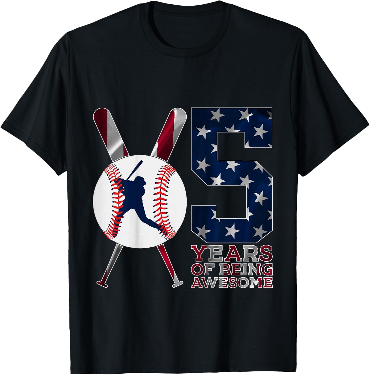 5 Years of Being Awesome Baseball 5th Birthday T-Shirt - T-Shirt | Black