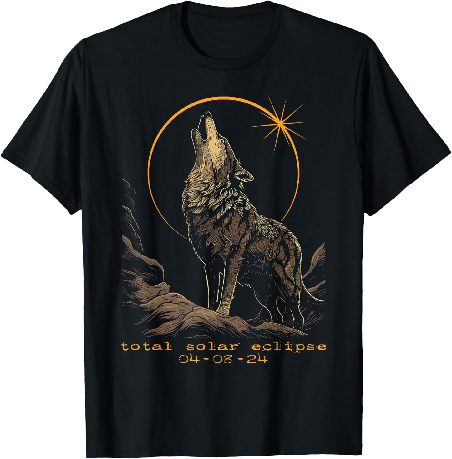 2024 Total Solar Eclipse April 8 Wolf T-Shirt - T-Shirt | Black