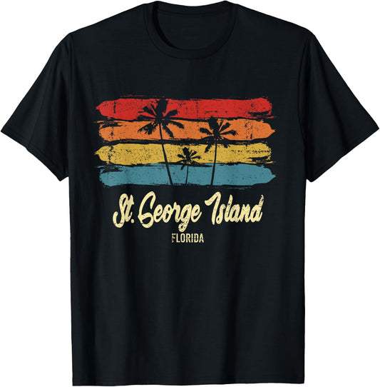 Vintage St. George Island Florida Palm Trees FL Retro T-Shirt - T-Shirt | Black