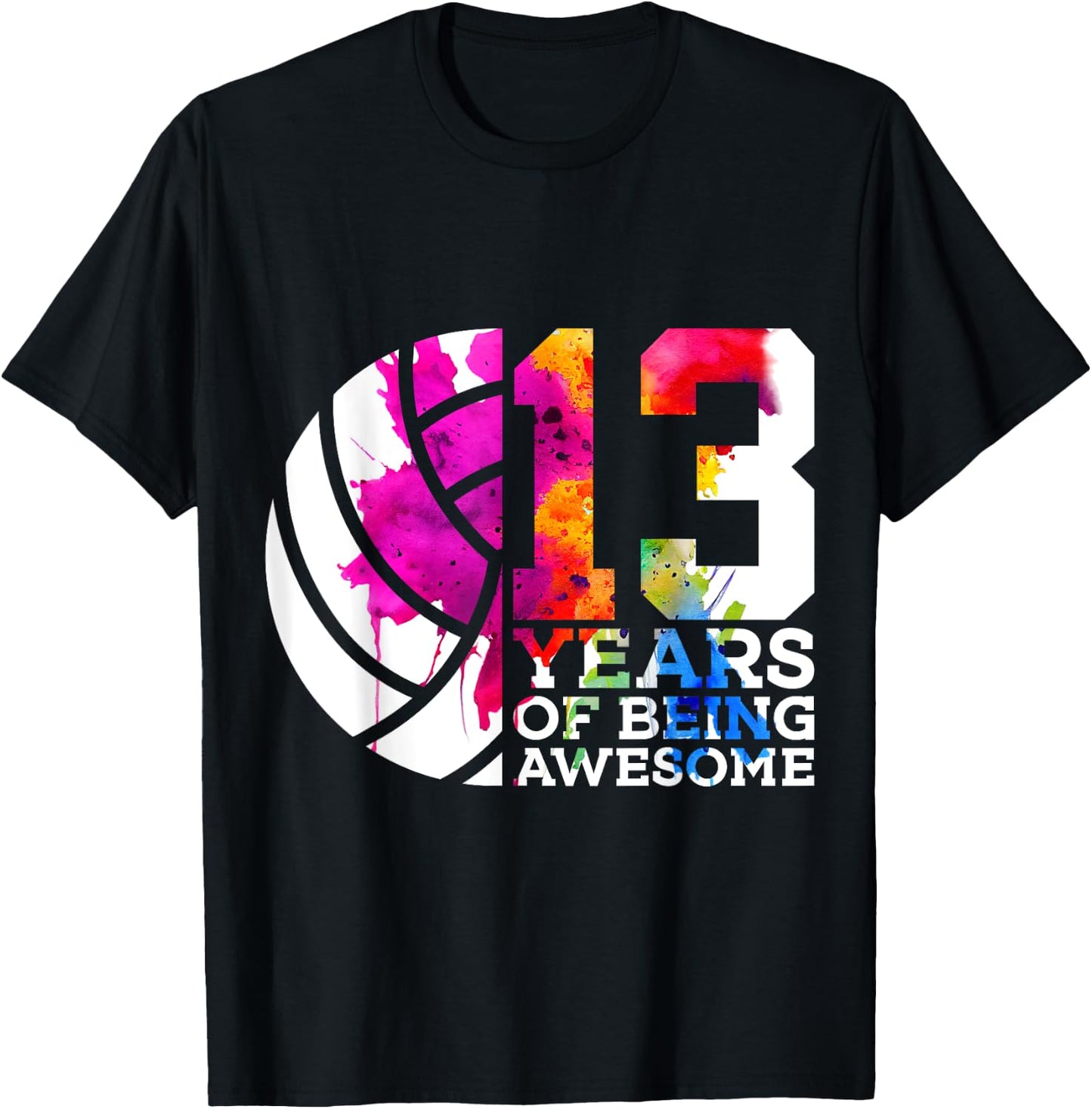 13 Years of Being Awesome Volleyball 13th Birthday T-Shirt - T-Shirt | Black