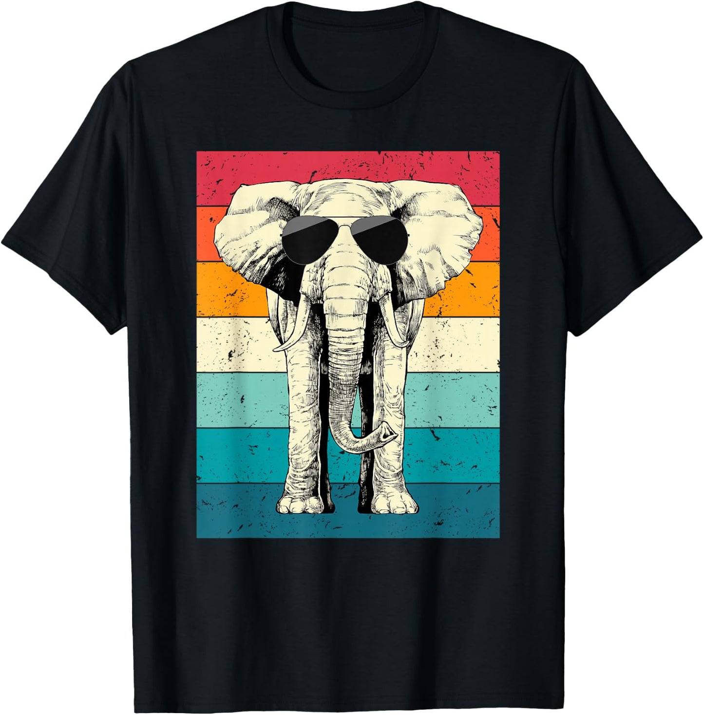 Retro Vintage Elephant with Sunglasses Wild Animal Lovers T-Shirt - T-Shirt | Black