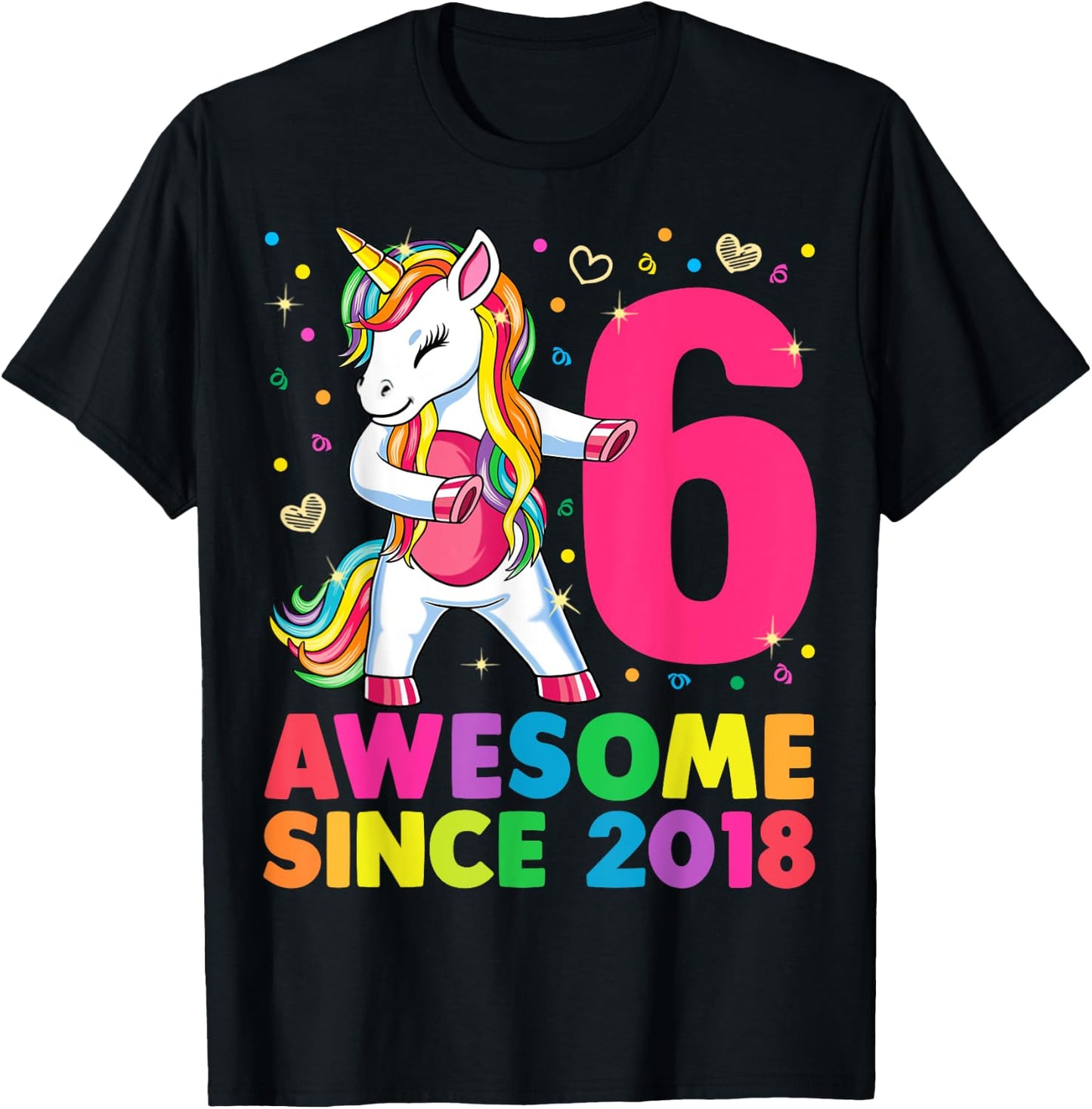 6 Years Old Unicorn Flossing 6th Birthday Girl Unicorn Party T-Shirt - T-Shirt | Black