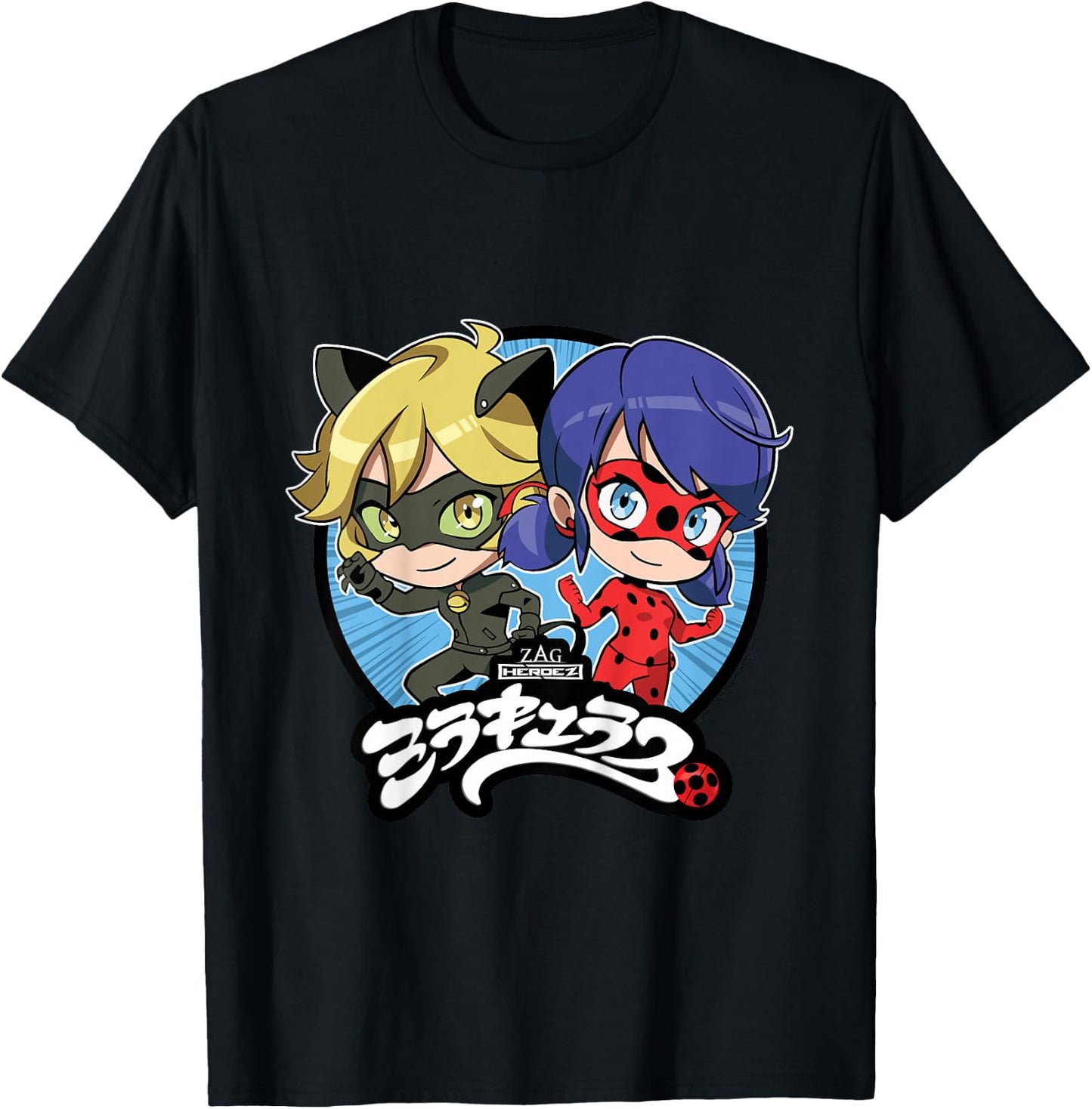 Kids Miraculous Lady Bug - Manga Lady Bug Cat Noir T-Shirt - T-Shirt | Black